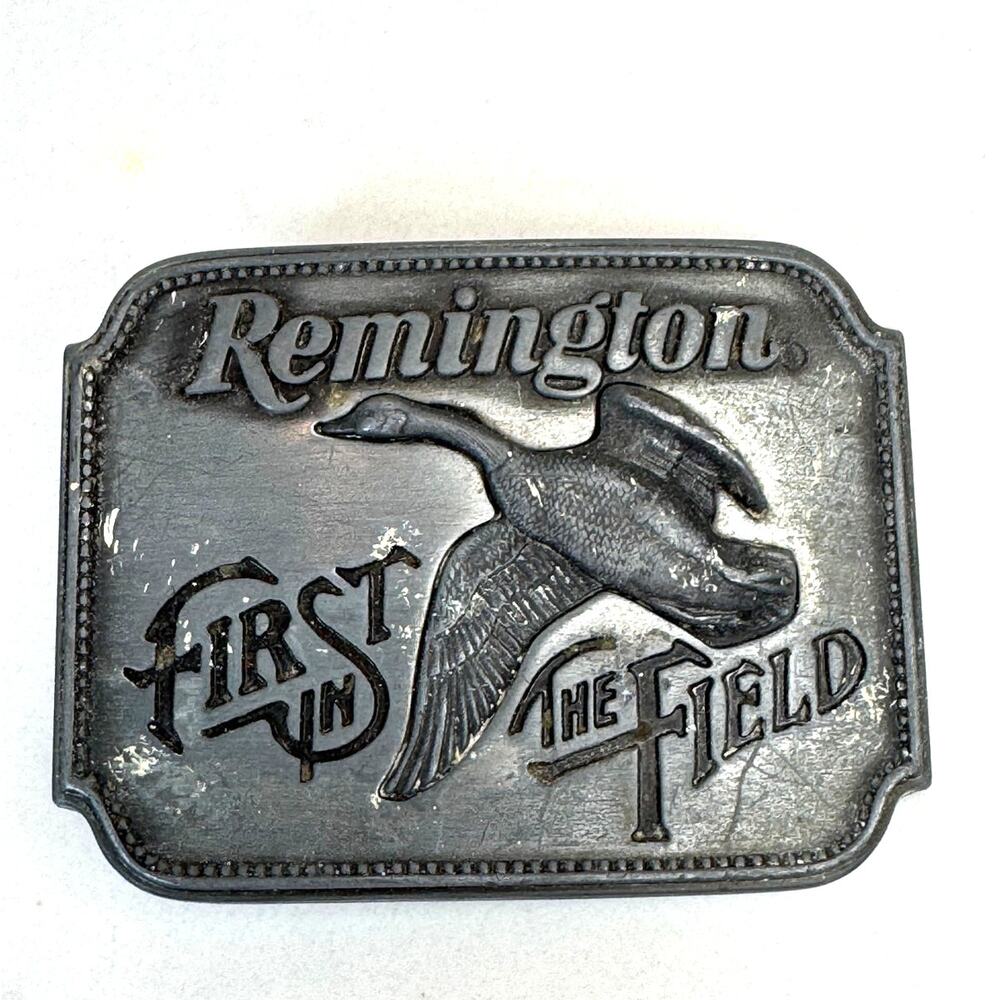 Vintage Remington Hunting First in the Field "Canada Goose" Belt Buckle Pewter